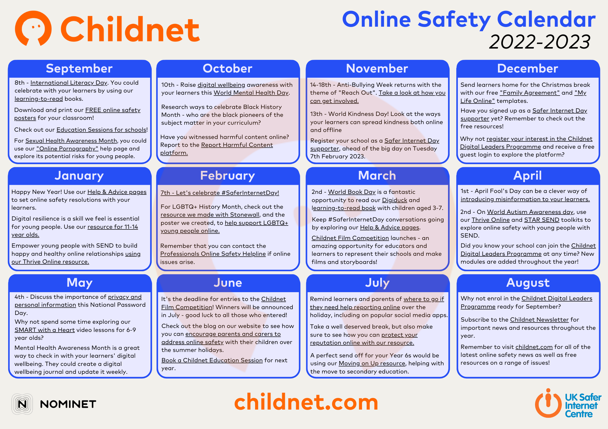 Online Safety Calendar Childnet Online Safety Calendar Childnet