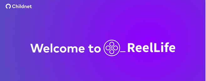 White text saying "Welcome to ReelLife" on a purple background.