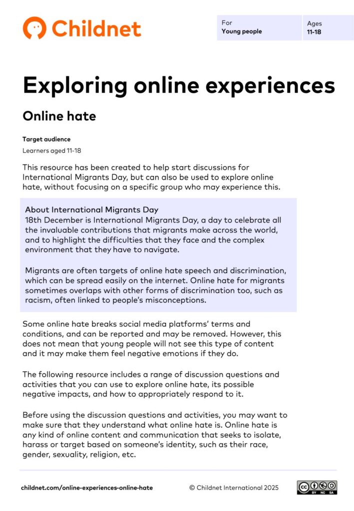 Childnet International.pdf Exploring online experiences: online hate | Childnet